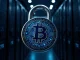 Bitcoin post-quantum security symbolized by digital padlock with internal quantum circuits
