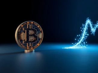Digital Bitcoin key under threat from quantum computing beams, illustrating post-quantum security urgency.