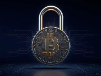Bitcoin post-quantum security symbolized by a digital padlock under threat from advancing quantum computing technology.