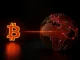 Bitcoin coin and global map illustrating the connection between cryptocurrency prices and G7 energy policy decisions.