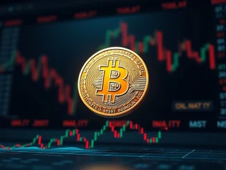 Bitcoin price analysis chart with digital coin reflecting market volatility and inflation concerns.
