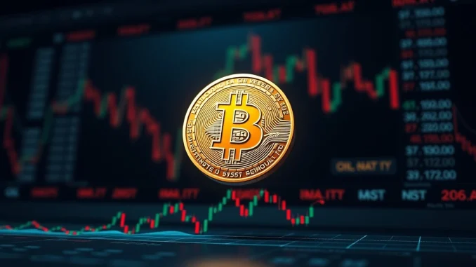 Bitcoin price analysis chart with digital coin reflecting market volatility and inflation concerns.