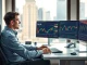 Professional trader analyzing Bitcoin price charts and market data for cryptocurrency investment insights.