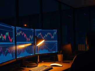 Bitcoin price chart analysis on a trading desk monitor