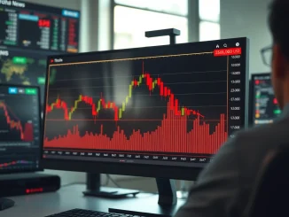 Bitcoin price chart showing downward trend toward $65,000 support level amid market volatility