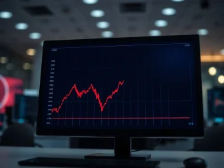 Analysis of Bitcoin price falling below $70,000 showing a sharp decline on a financial chart.