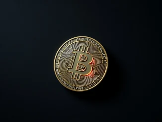 Analysis of Bitcoin price falling below $70,000 showing digital coin with chart lines.