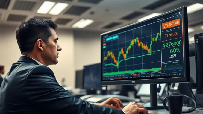Trader analyzes volatile Bitcoin price chart ahead of critical Federal Reserve FOMC decision.