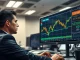 Trader analyzes volatile Bitcoin price chart ahead of critical Federal Reserve FOMC decision.