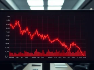 Bitcoin price chart showing a sharp downward trend and bear flag pattern analysis.