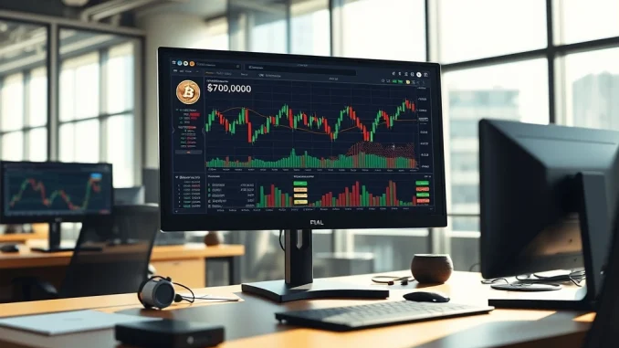 Cryptocurrency market analysis showing Bitcoin price chart approaching $70,000 resistance level on March 11