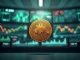 Bitcoin symbol analyzing market resistance and fifth wave drop risk in cryptocurrency trading