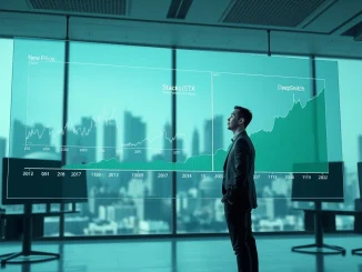 Financial analyst reviews data showing Bitcoin volatility, Stacks growth, and DeepSnitch AI's 100x crypto explosion prediction for 2026.