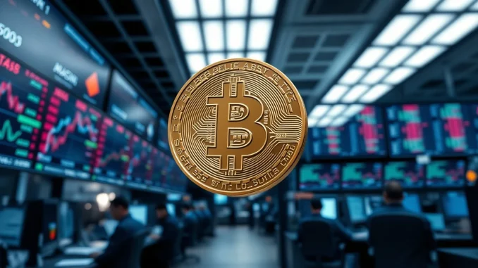 Bitcoin price correlation with stock market trading floor analysis