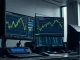 Bitcoin price chart analysis with MicroStrategy STRC funding data on trading desk monitors