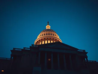 The United States Capitol building at dusk, representing the legislative push for Bitcoin tax policy.