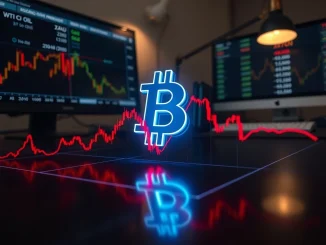 Bitcoin symbol and financial chart showing critical 200-week EMA trend line resistance test.