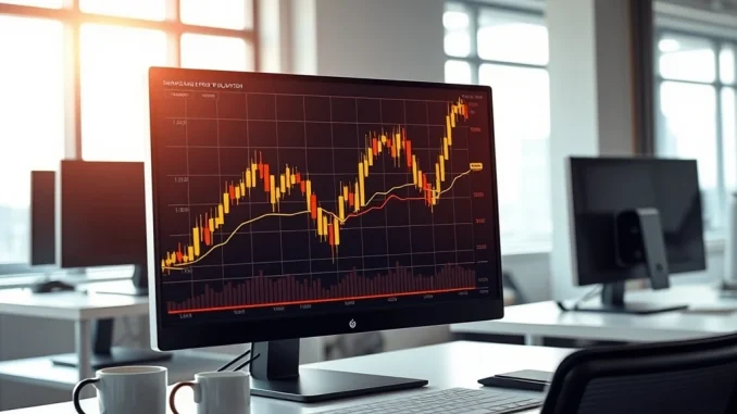 Bitcoin market volatility analysis showing trading terminal with dramatic price chart movements for cryptocurrency investors