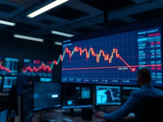 Bitcoin price chart analysis showing critical 200-week exponential moving average resistance test on trading desk monitors.