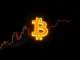 Bitcoin symbol and financial chart illustrating the critical 200-week exponential moving average trend line resistance.