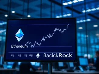 A trading floor screen showing data related to BlackRock's new Ethereum ETF.
