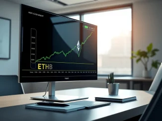 BlackRock's staked Ethereum ETF trading chart on a professional financial monitor.