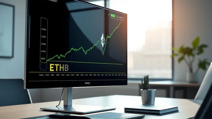 BlackRock's staked Ethereum ETF trading chart on a professional financial monitor.