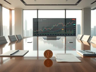 Hong Kong corporate boardroom with digital display showing cryptocurrency market analysis for Boyaa Interactive's investment strategy.
