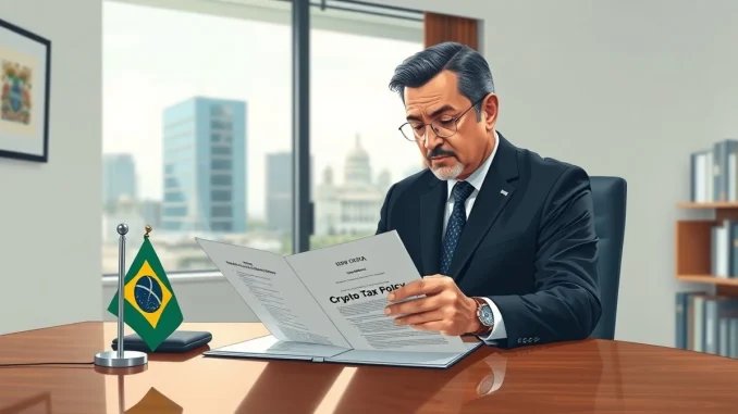 Brazil Finance Minister Dario Durigan considering cryptocurrency tax policy documents in his office