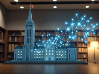 Canada's integration of cryptocurrency into the regulated financial system as blockchain technology merges with traditional institutions.