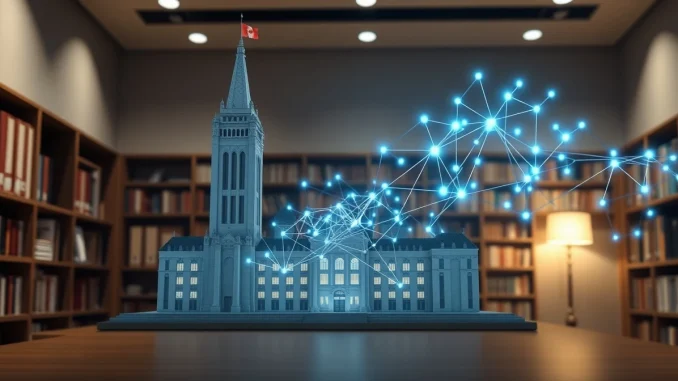 Canada's integration of cryptocurrency into the regulated financial system as blockchain technology merges with traditional institutions.