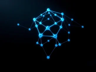 Cardano blockchain network structure with interconnected nodes representing ADA's 2026 technology partnerships and expansion.