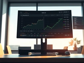 Digital dashboard showing Cardano ADA flat trading versus DeepSnitch AI's sharp rally for 2026 crypto market analysis.
