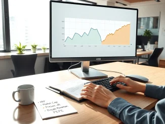 Analyst's desk with data charts comparing Cardano ADA, XRP, and Pepeto cryptocurrency price predictions for 2030.