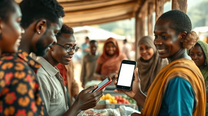 CBDC enabling financial inclusion through a digital payment in a rural market.