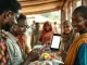 CBDC enabling financial inclusion through a digital payment in a rural market.