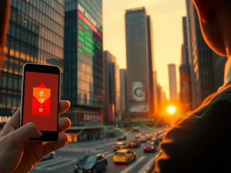 Digital yuan red envelope and crypto ticker in Asian financial district symbolizing 2026 Chinese New Year financial shift.