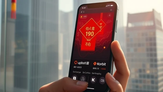 Smartphone displaying a digital yuan red envelope over a crypto trading chart, symbolizing the convergence of traditional finance and digital assets during Chinese New Year 2026.