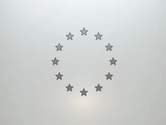 EU flag with digital blockchain nodes representing Circle's call for crypto regulation reforms in the Market Integration Package.