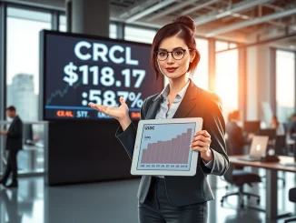 Circle shares surge on trading screen with USDC stablecoin token, representing Bernstein's bullish price target and stablecoin adoption growth.