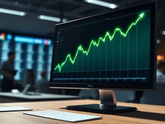 Circle CRCL stock chart surging upward on analyst desk with USDC stablecoin logo, representing 2026 rally.