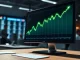 Circle CRCL stock chart surging upward on analyst desk with USDC stablecoin logo, representing 2026 rally.