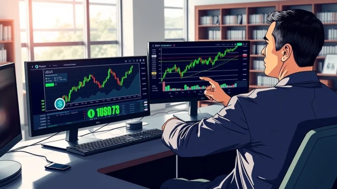 Financial trading desk analyzing Circle stock CRCL chart and stablecoin market data