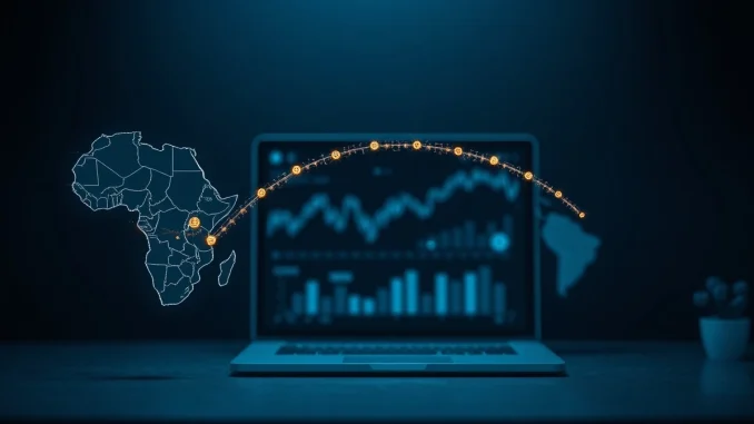 Visualization of a USDC stablecoin cross-border payment transaction between Africa and North America.