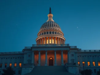 US Capitol building with digital asset symbolism representing CLARITY Act negotiations on stablecoin regulation