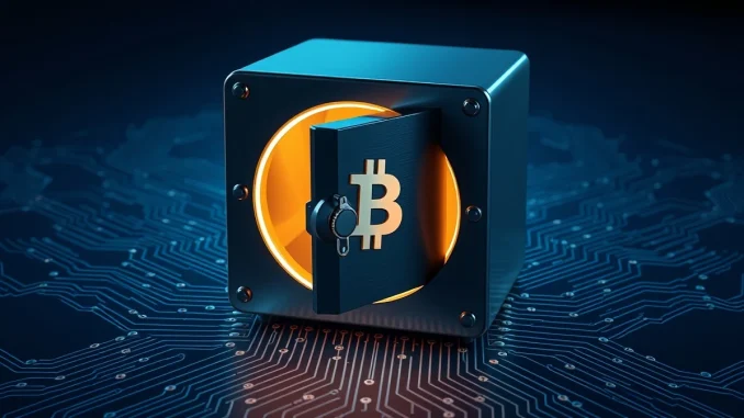 Secure tokenized Bitcoin yield fund represented as a digital vault on blockchain infrastructure