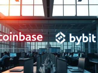 Conceptual image of a financial partnership between Coinbase and Bybit exchanges.