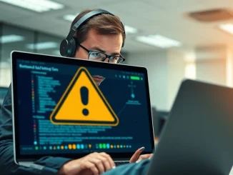 Cybersecurity analyst investigating Coinbase Commerce seed phrase security alert on laptop