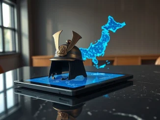 Collably Network and Samurai Warlords partnership symbolized by a samurai helmet and blockchain interface.