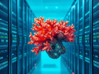 Coral Finance and AurumX AI DeFi liquidity partnership symbolized by coral and circuitry fusion.